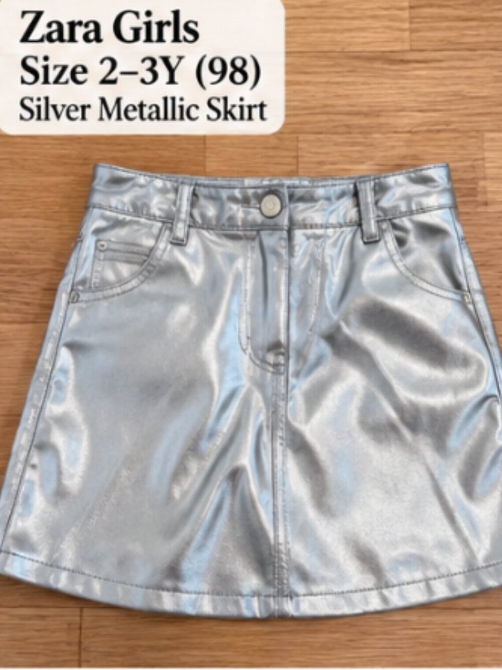 Zara Girls Silver Metallic Skirt – Size 2–3Y (98)